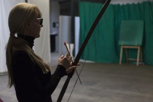 Shooting blindfold during Intuitive Archery